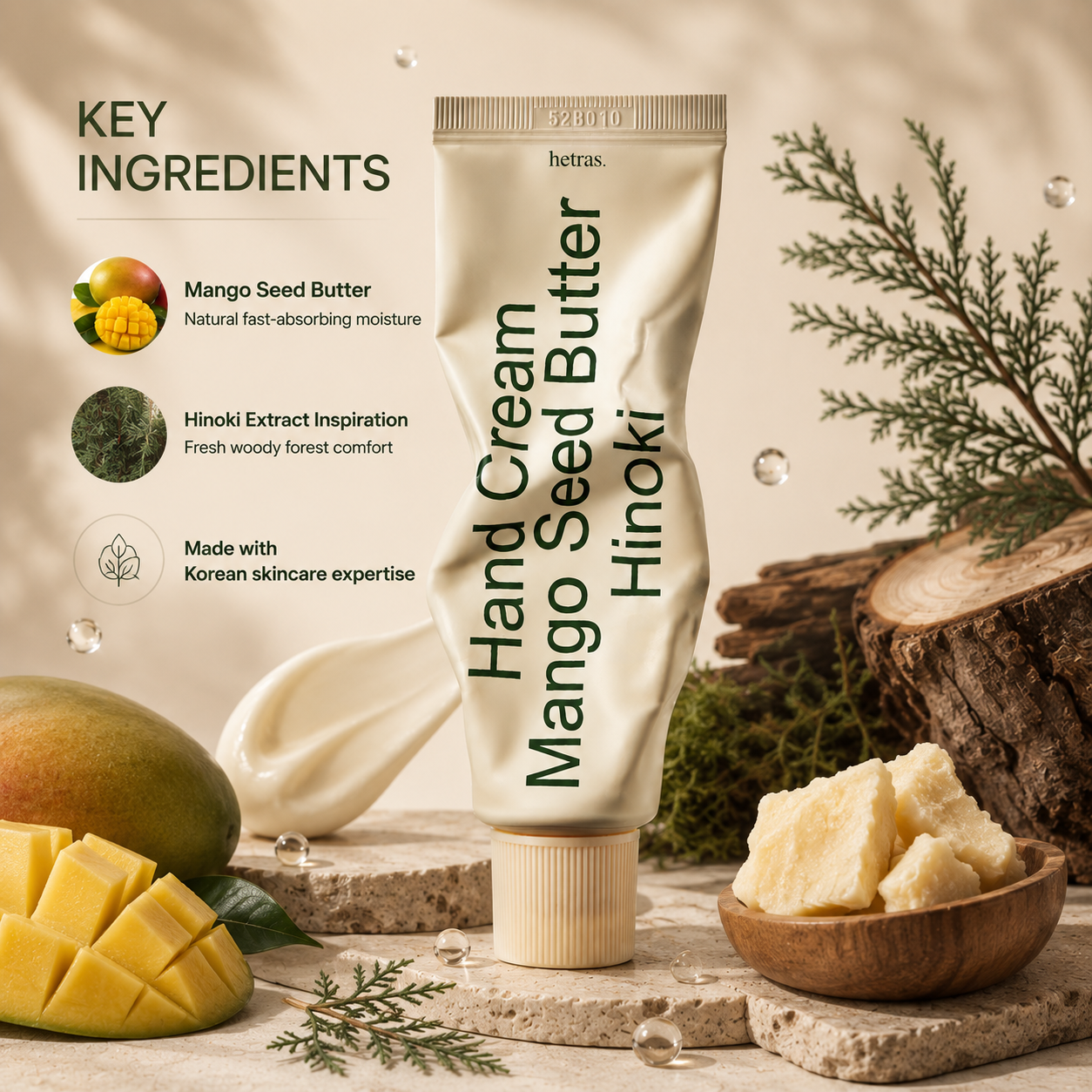 HETRAS Mango Seed Butter Hand Cream - Non Sticky Hand Moisturizer